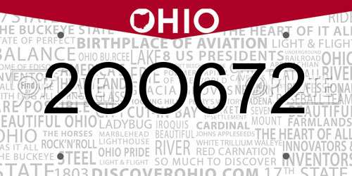 2OO672 Ohio License Plate