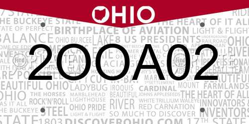 2OOA02 Ohio License Plate