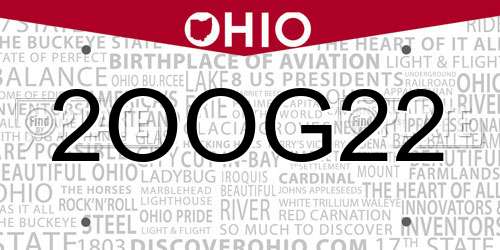 2OOG22 Ohio License Plate