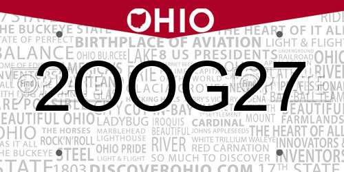 2OOG27 Ohio License Plate