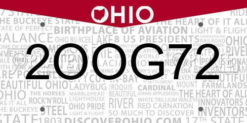 2OOG72 Ohio License Plate