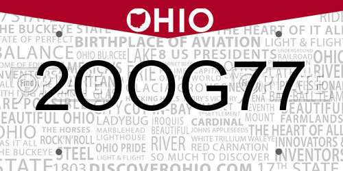 2OOG77 Ohio License Plate