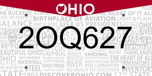 2OQ627 Ohio License Plate