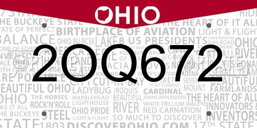2OQ672 Ohio License Plate