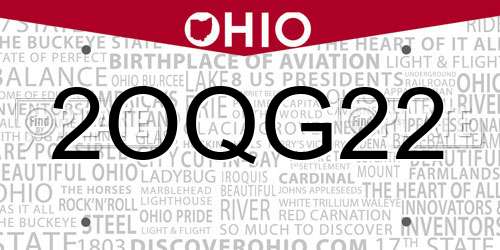 2OQG22 Ohio License Plate