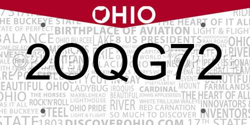 2OQG72 Ohio License Plate