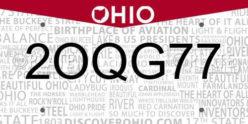 2OQG77 Ohio License Plate