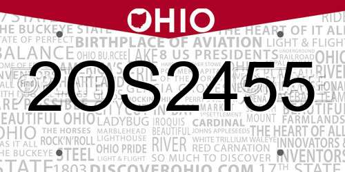 2OS2455 Ohio License Plate