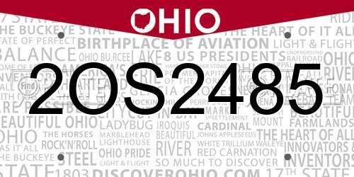 2OS2485 Ohio License Plate