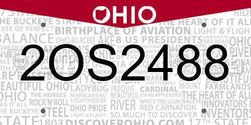 2OS2488 Ohio License Plate