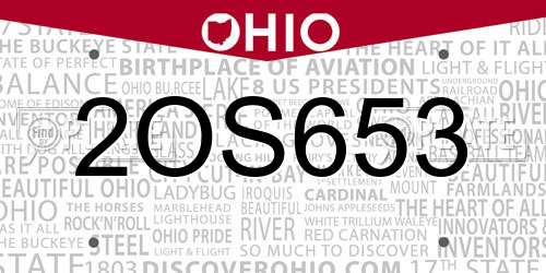 2OS653 Ohio License Plate