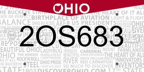 2OS683 Ohio License Plate