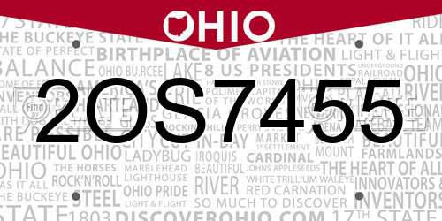 2OS7455 Ohio License Plate