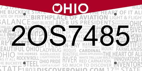 2OS7485 Ohio License Plate