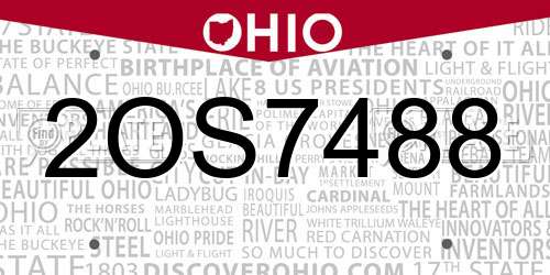 2OS7488 Ohio License Plate