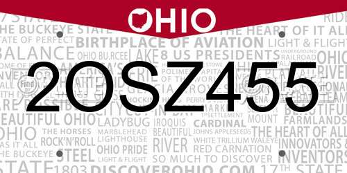 2OSZ455 Ohio License Plate