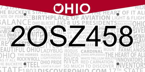 2OSZ458 Ohio License Plate