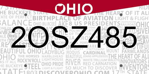 2OSZ485 Ohio License Plate