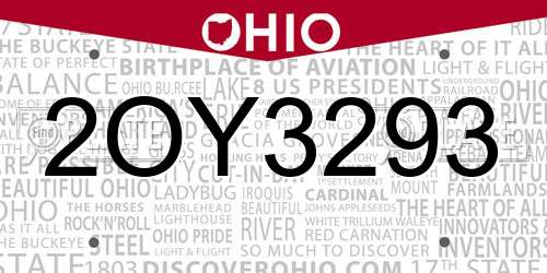2OY3293 Ohio License Plate