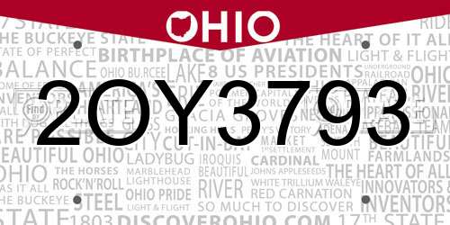 2OY3793 Ohio License Plate