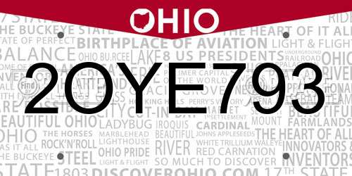 2OYE793 Ohio License Plate