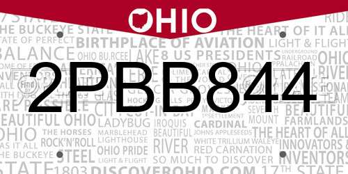 2PBB844 Ohio License Plate