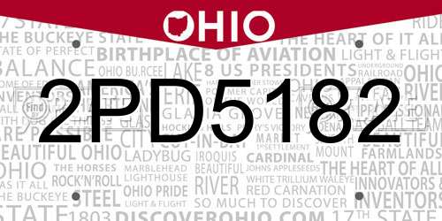 2PD5182 Ohio License Plate