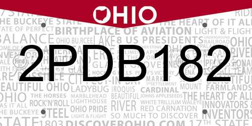 2PDB182 Ohio License Plate
