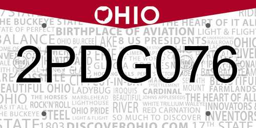 2PDG076 Ohio License Plate