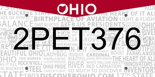 2PET376 Ohio License Plate