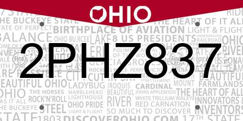 2PHZ837 Ohio License Plate