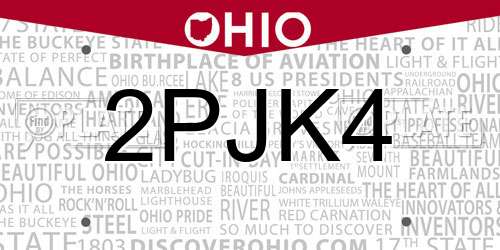 2PJK4 Ohio License Plate