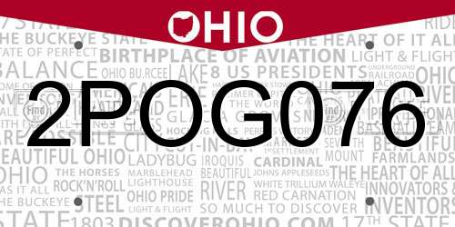 2POG076 Ohio License Plate