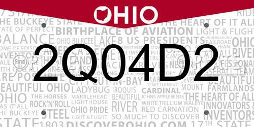 2Q04D2 Ohio License Plate