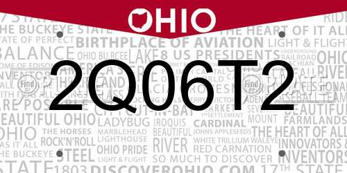 2Q06T2 Ohio License Plate