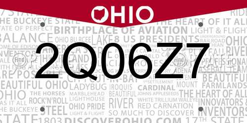 2Q06Z7 Ohio License Plate