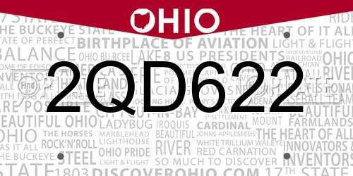 2QD622 Ohio License Plate