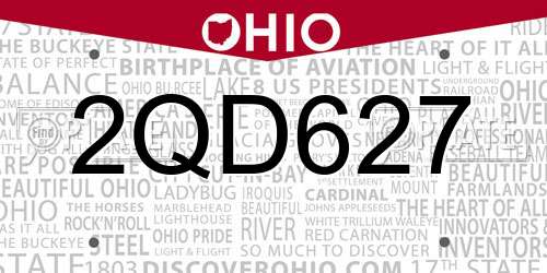 2QD627 Ohio License Plate