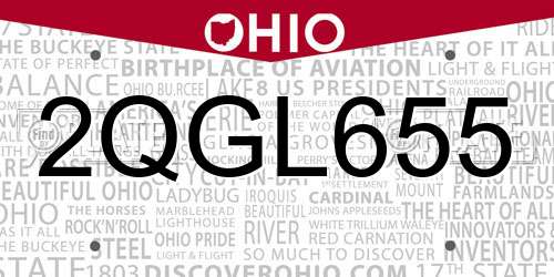 2QGL655 Ohio License Plate