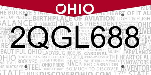 2QGL688 Ohio License Plate