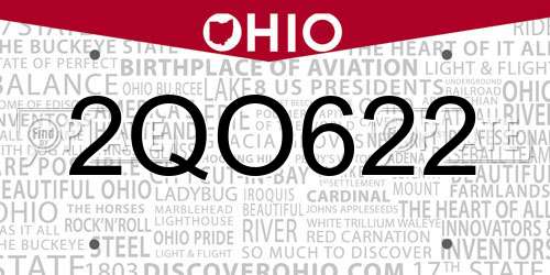 2QO622 Ohio License Plate
