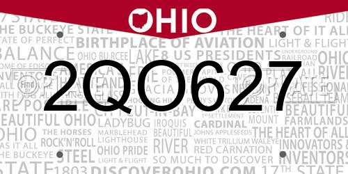 2QO627 Ohio License Plate