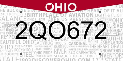 2QO672 Ohio License Plate