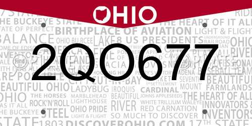 2QO677 Ohio License Plate