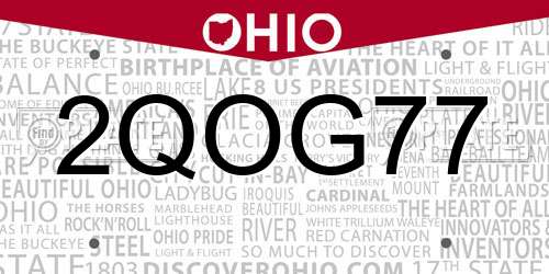 2QOG77 Ohio License Plate