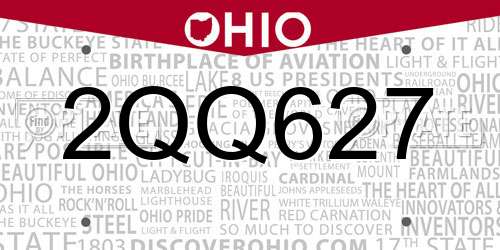 2QQ627 Ohio License Plate