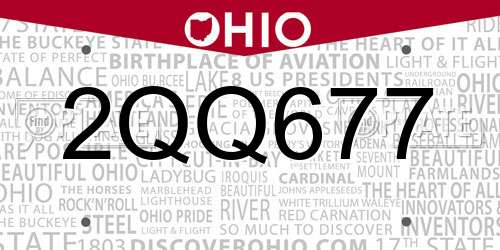 2QQ677 Ohio License Plate