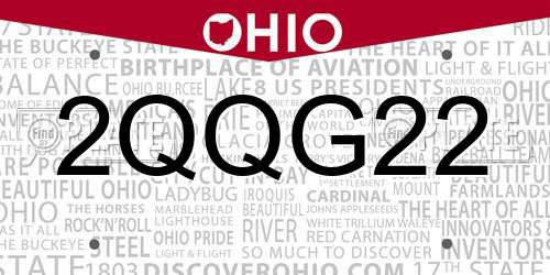 2QQG22 Ohio License Plate