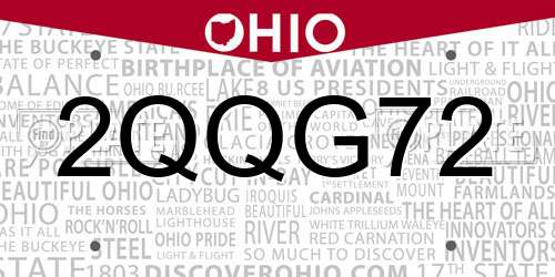 2QQG72 Ohio License Plate