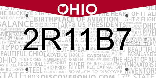 2R11B7 Ohio License Plate